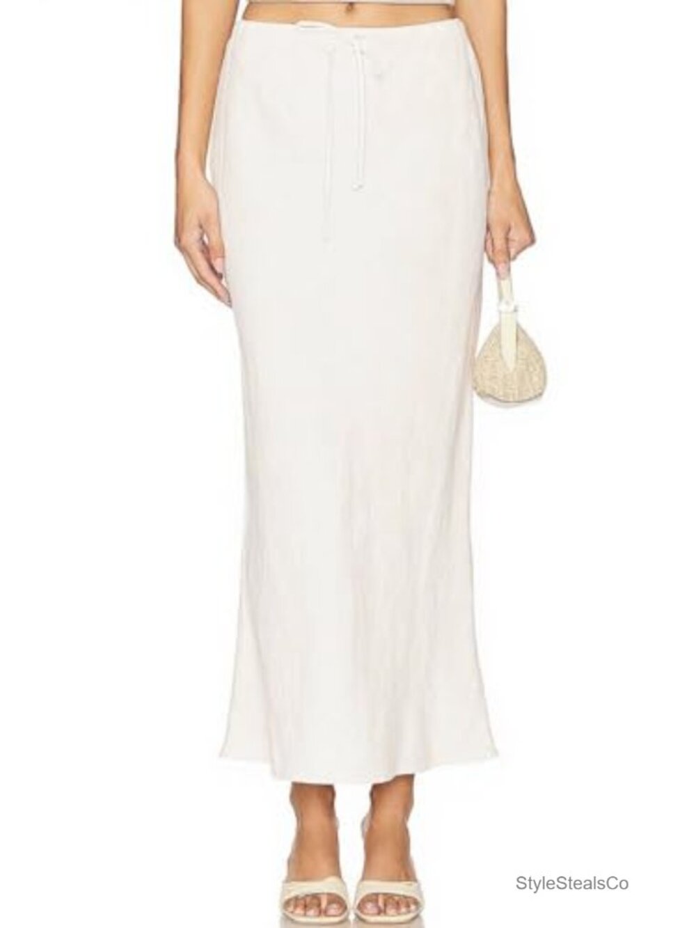 Flowy A-Line Maxi Skirt with Lining Drawstring Rayon Linen Blend